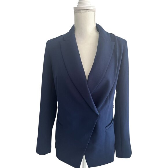 WHITE HOUSE BLACK MARKET Navy Blue Buttoned Jacket Blazer Size 2 - Picture 2 of 7